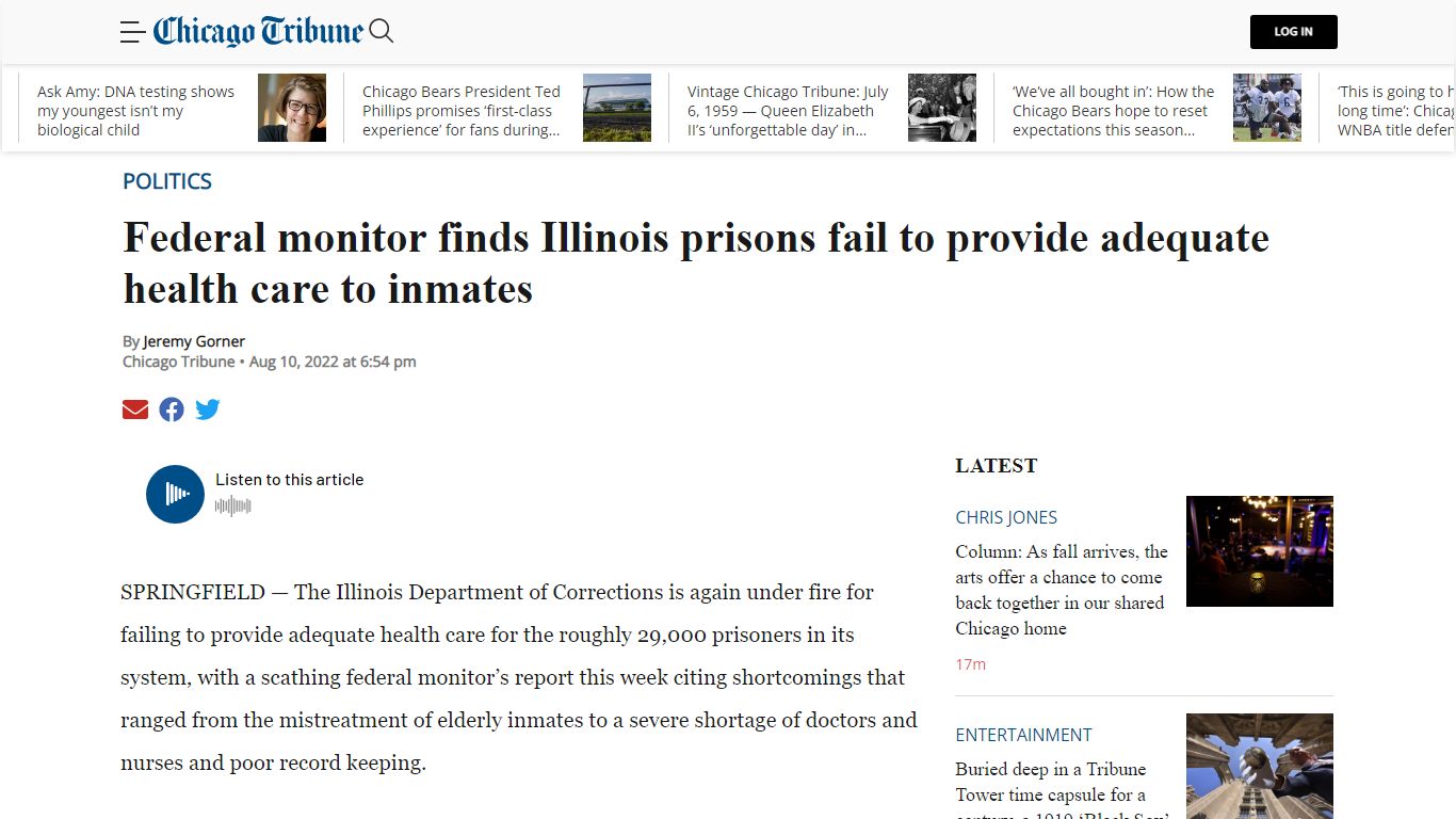 Federal report criticizes health care at Illinois prisons